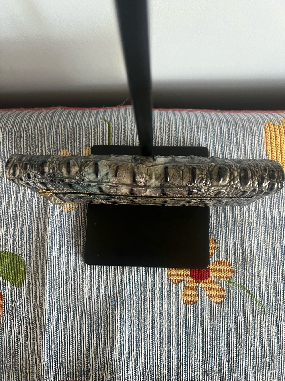 Brahmin Teal and Black Croc-Embossed Fold-Over Clutch - Picture 5 of 8